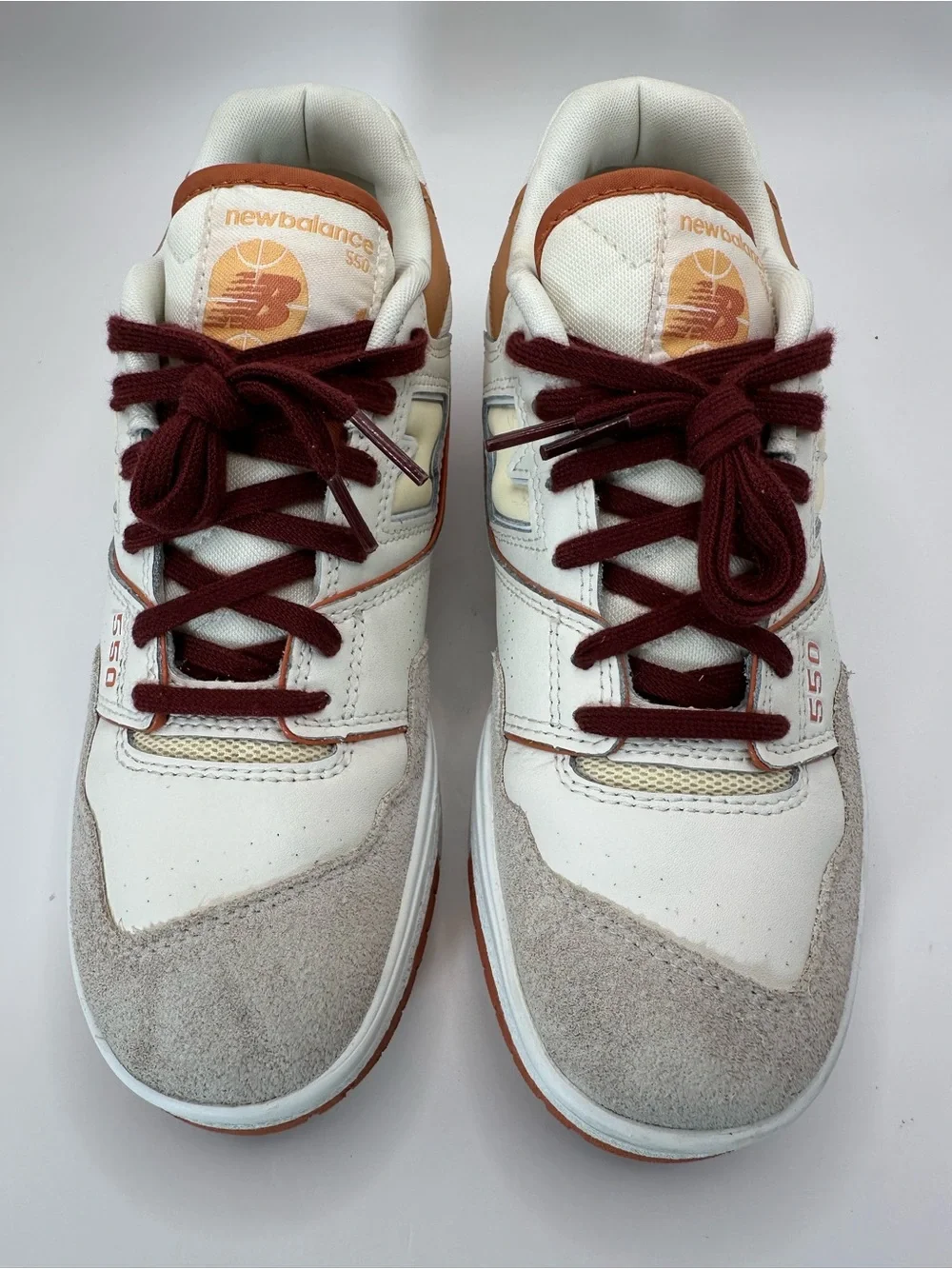 New Balance 550 White Tan & Burgundy Lace-Up Sneakers - Picture 3 of 9